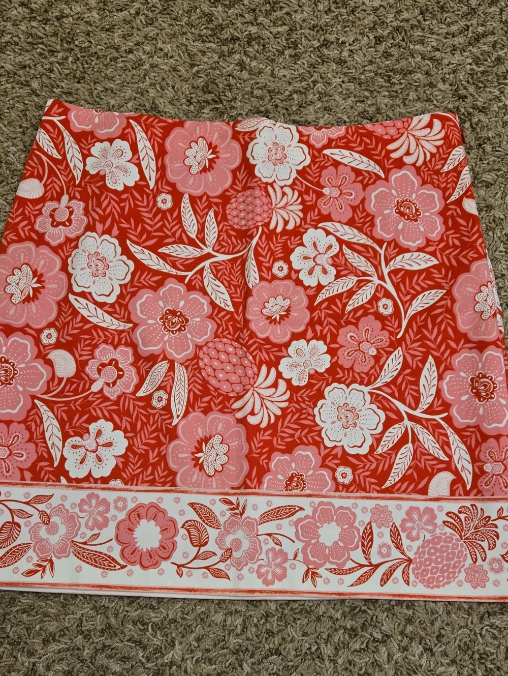 Talbots Red Floral A-Line Skirt with Pink and White Flowers